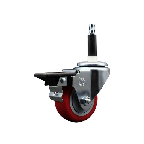 3'' Red Poly Swivel 7/8'' Expanding Stem Caster with Brake